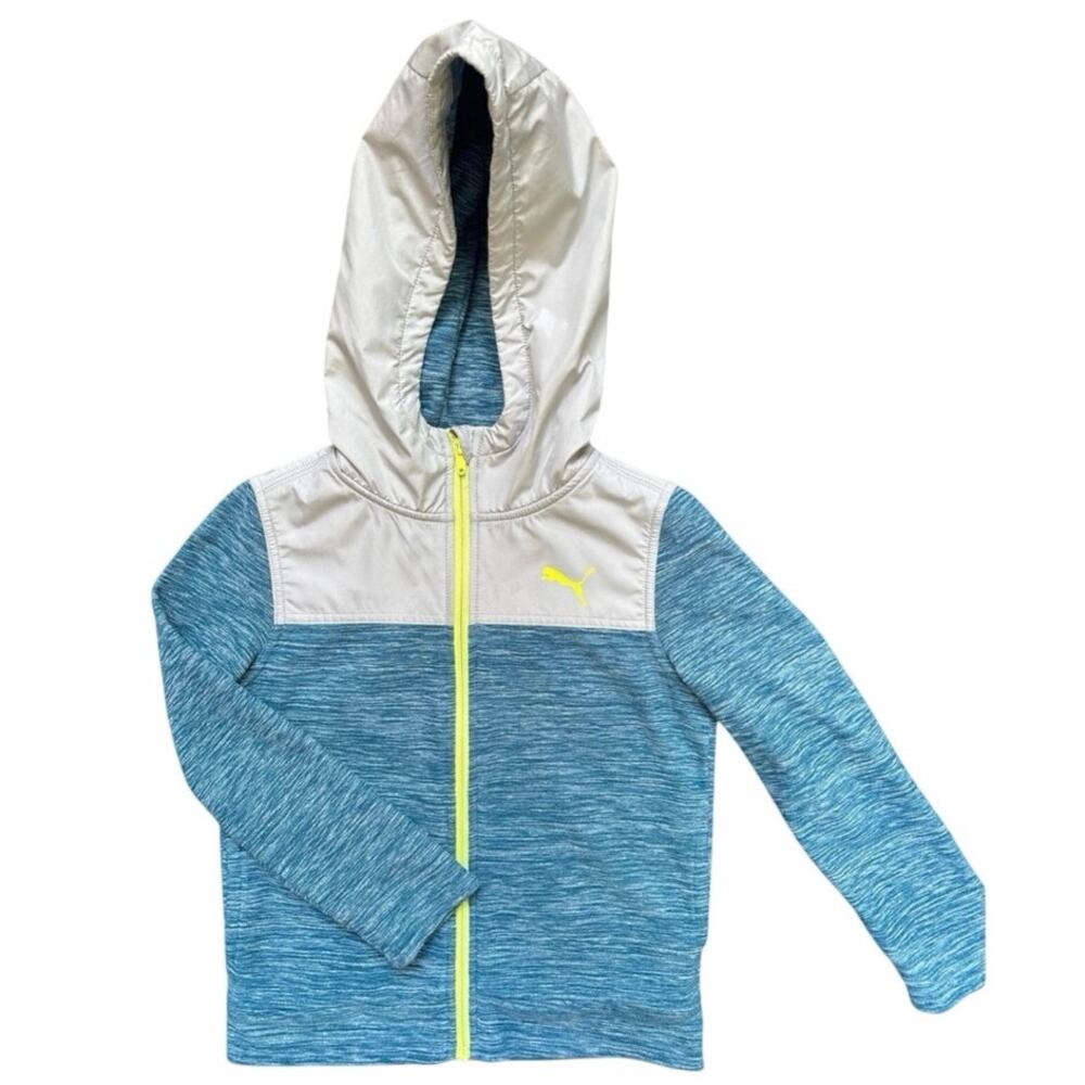 PUMA Boys XS 5/6 Blue Gray Neon Full Zip Hybrid Hoodie Jacket